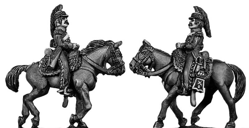 (100WFR117b) Mtd. Horse Artillerymen, chasseur jacket, dragoon helmet