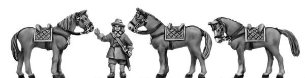 (300ECW064) Dismounted horse holder + 3 horses
