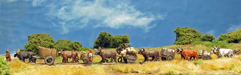 (AB-VIN14) NEW Ox cart caravan (5 carts, 2 drivers, random loads, random wheels,oxen