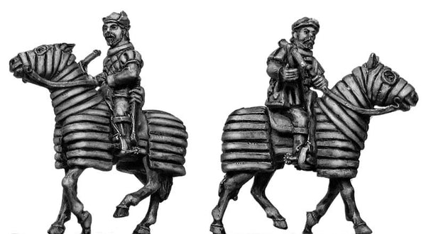 (100CON18b) Conquistador Mounted Crossbowmen, barded horses