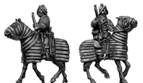 (100CON19b) Conquistador Mounted Arquebusier/barded horses