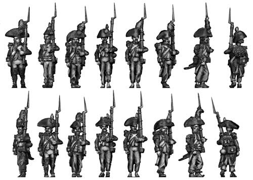 (100WFR025) Grenadier, bicorne, ragged campaign uniform, march attack