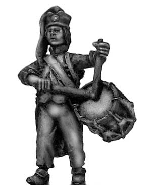 (100WFR044b) Drummer, forage cap, ragged campaign uniform, marching