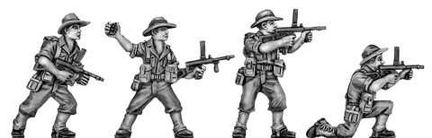 (100WWT062) Australian infantry attacking, slouch hat, Owen gun-set of 4