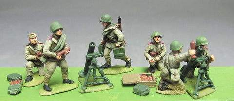 (INS27) Soviet, 82mm mortar setSoviet Infantry, Caps, rifles advancing- 8 figure set